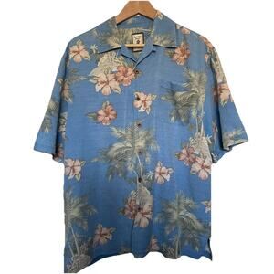 Jamaica Jaxx 100% Silk Hawaiian Blue Floral Texture‎ Beach Luau Size Medium